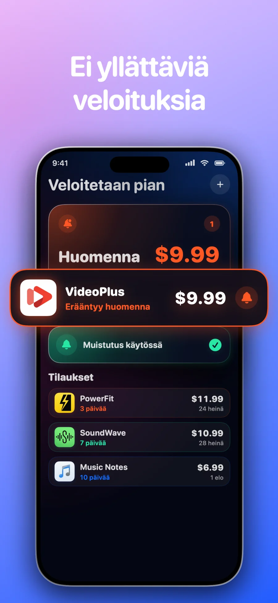 SubSub - SubTracker: sovelluksen näyttö 3